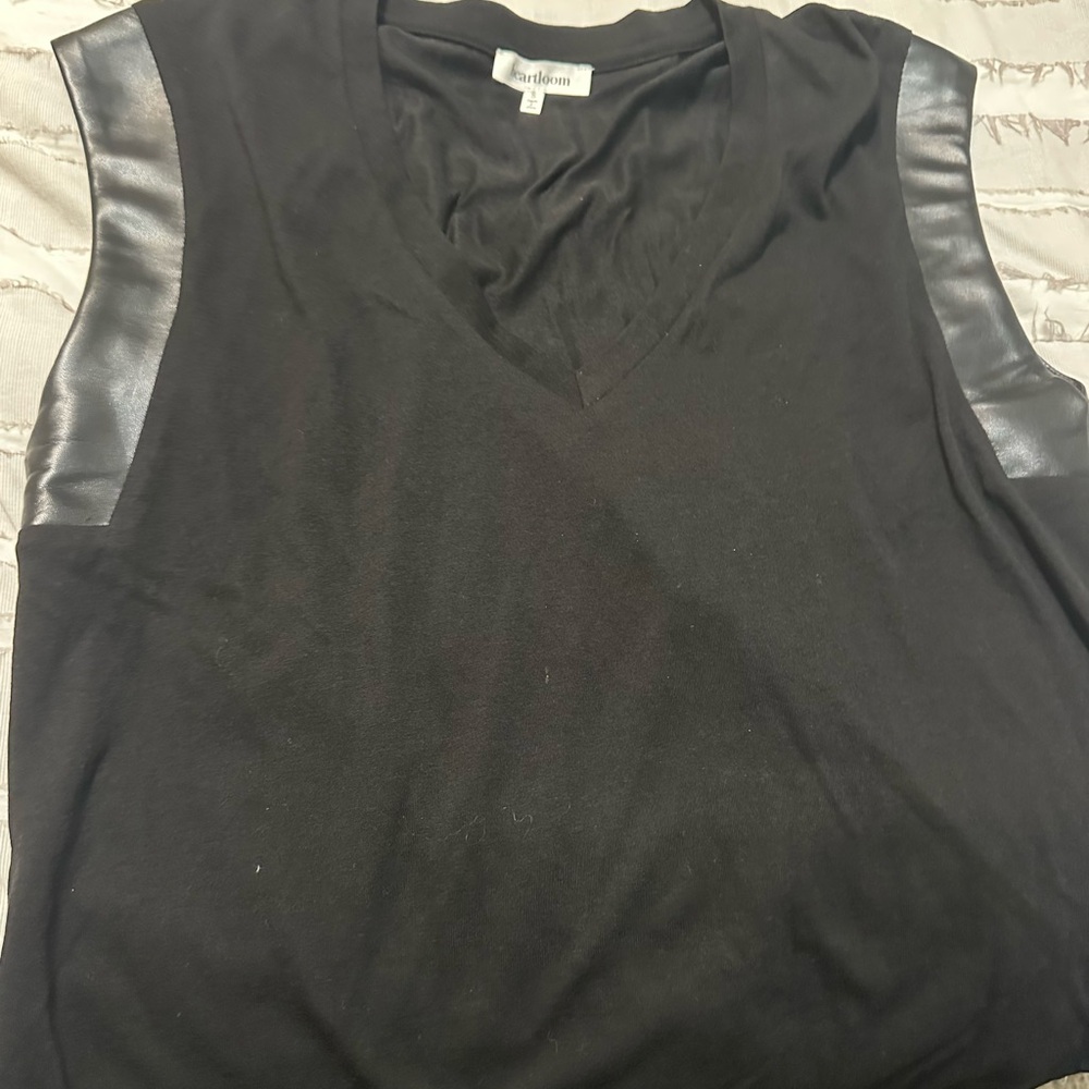 Heartloom Black Muscle Tee with Leather Details